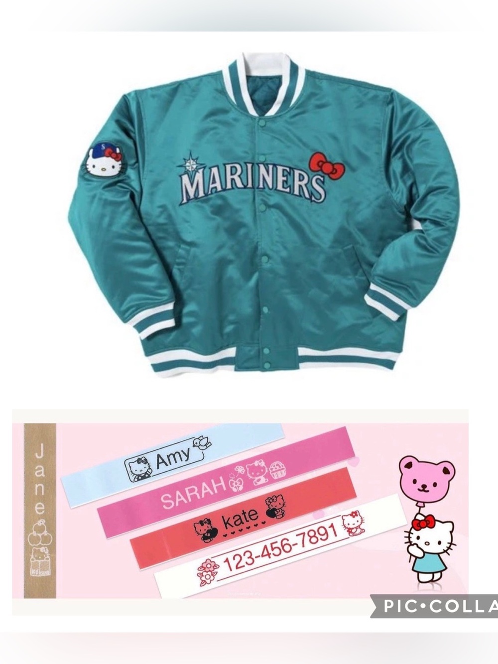 Seattle Mariners Teal Hello Kitty Bomber Jacket size S, M, L + Hello Kitty label